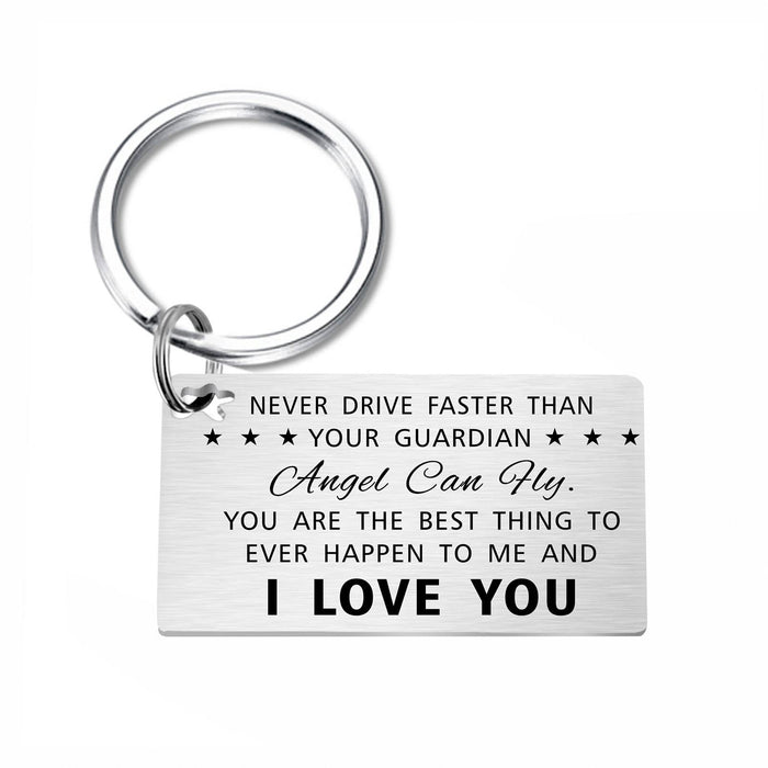 Wholesale Square steel keychain, Father's Day engraved gift, stainless steel card keychain