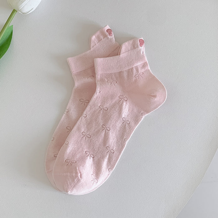 Wholesale Embroidered bow socks with heel and midsole socks