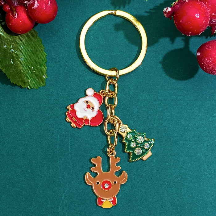 Wholesale Christmas Snowman Elk Rhinestone Keychain Alloy Gold Plated Decorative Bag Charm