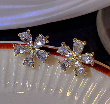 Wholesale Silver Needle Simple and Compact Flower Earrings with Full Diamond Design, Light Luxury Earrings, Niche Fashion, Versatile Ear Accessories