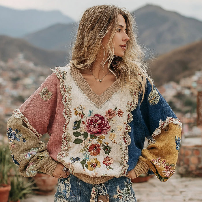 Wholesale Autumn and winter V-neck top casual drop shoulder women' s sweatshirt faux fur