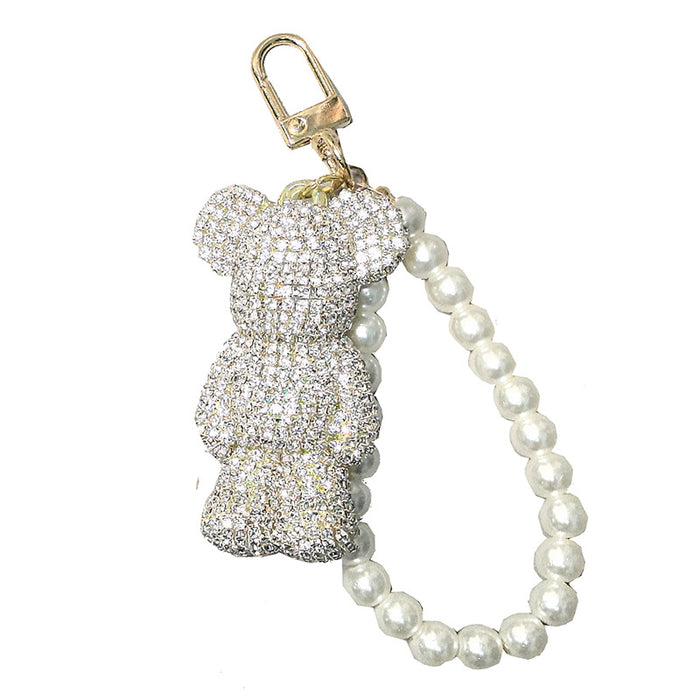 Wholesale Pearl Lanyard Mini Edition Diamond-encrusted Violence Bear Car Keychain Pendant Doll Pendant Accessories Bear Lanyard Women