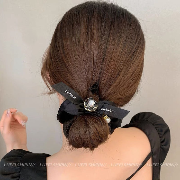 Wholesale Bow Pearl Hair Scrunchies JDC-HS-Yika004