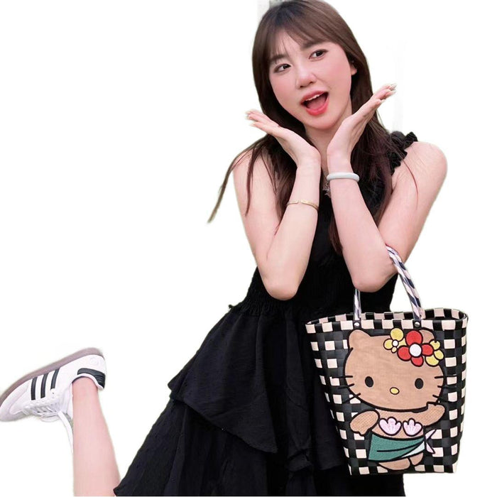 Wholesale Cat Vacation Casual Woven Bag Cute Cartoon Embroidered Bag