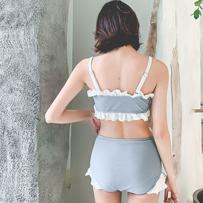 Wholesale Split swimsuit, camisole, ruffle edge, sexy high waisted, conservative hot spring swimsuit