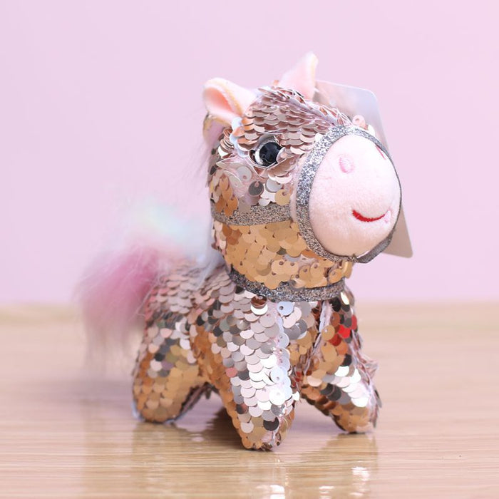 Wholesale Sequin Colorful Pony Pendant Cute Plush Toy Doll Bag Charm Keychain Animal
