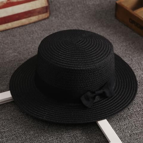 Wholesale New wide eave flat top straw hat for sun protection, vacation bow top hat for versatile sun protection