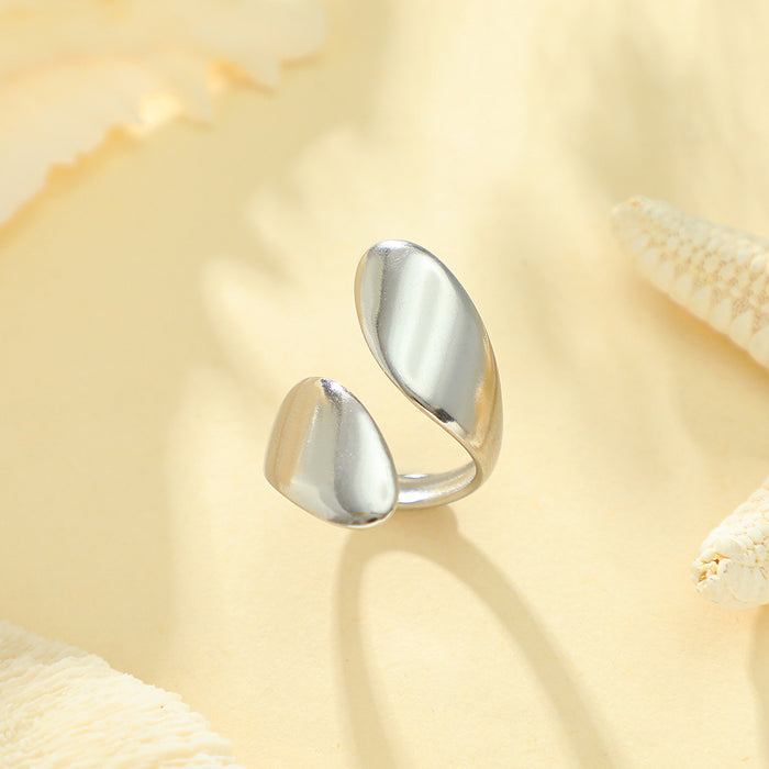Wholesale Irregular stainless steel ring set with open water droplet geometric gold ring