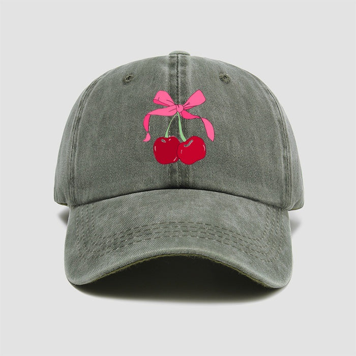 Wholesale Cherry bow baseball cap embroidered retro washed duckbill cap versatile new hat
