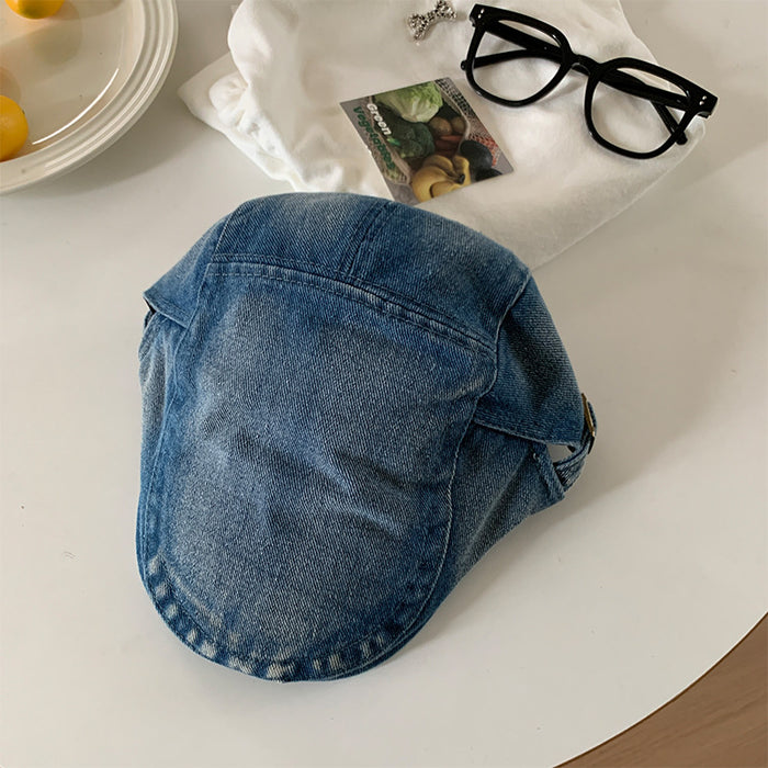 Wholesale Retro washed denim front versatile reverse ducktongue beret hat