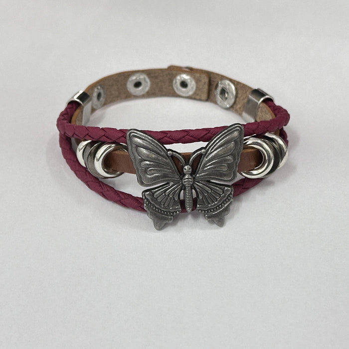 Wholesale  Retro Butterfly Punk Rock Girly Multi-Layer Leather Necklace