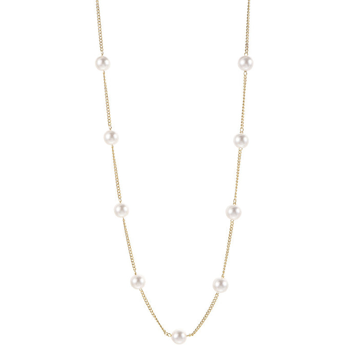 Wholesale Elegant and atmospheric pearl necklace, niche design, versatile, copper plated real gold neck chain, locking bone chain