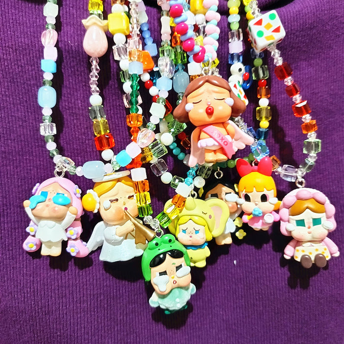 Wholesale Crystal acrylic beaded cute  angel frog cute grain short necklace