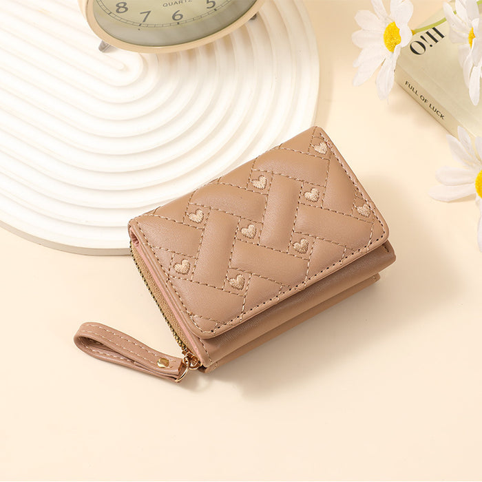 Wholesale Stylish Embroidered Love Short Wallet for Women PU Leather Trendy Accessory MOQ:3