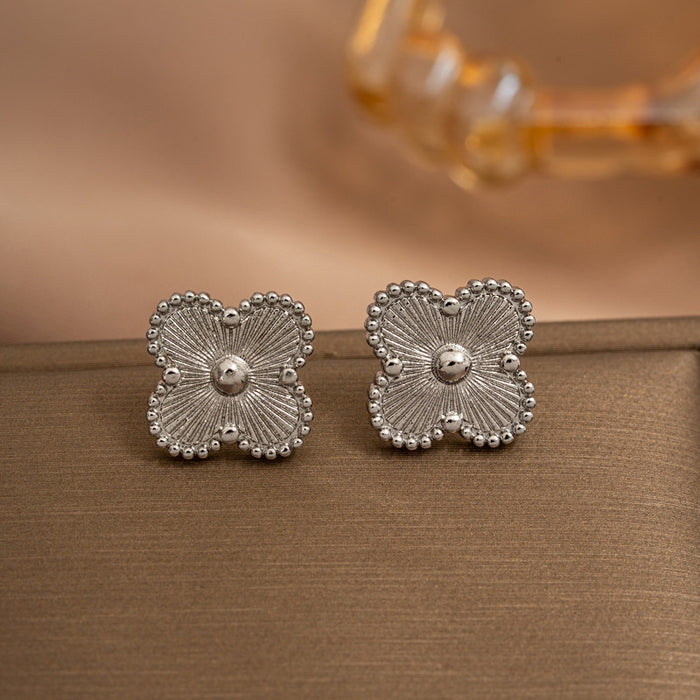 Wholesale Titanium Steel Four-Leaf Clover Necklaces Earrings Bracelet Set