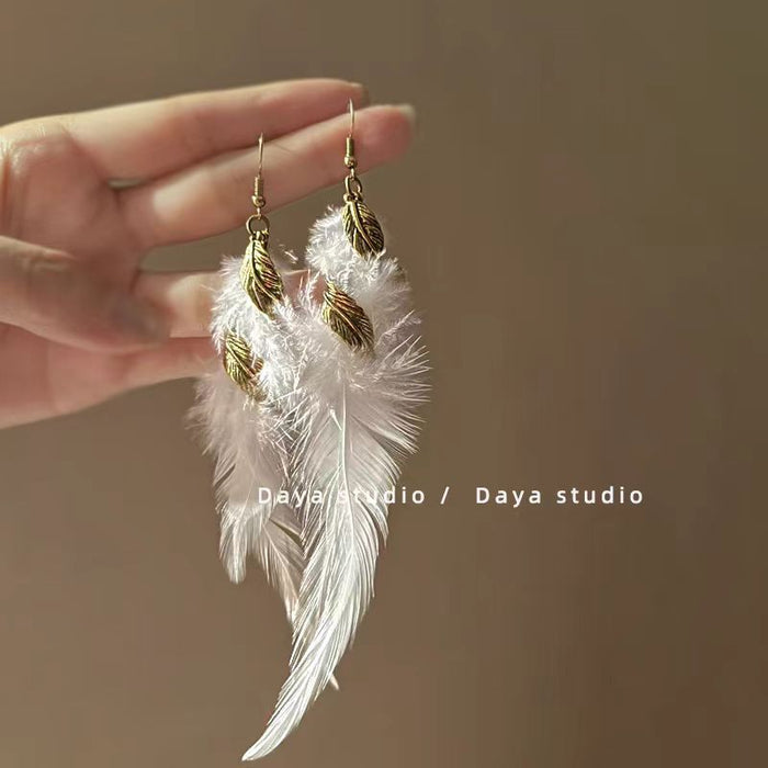 Wholesale Feather fringe earrings with a niche temperament, exotic retro earrings