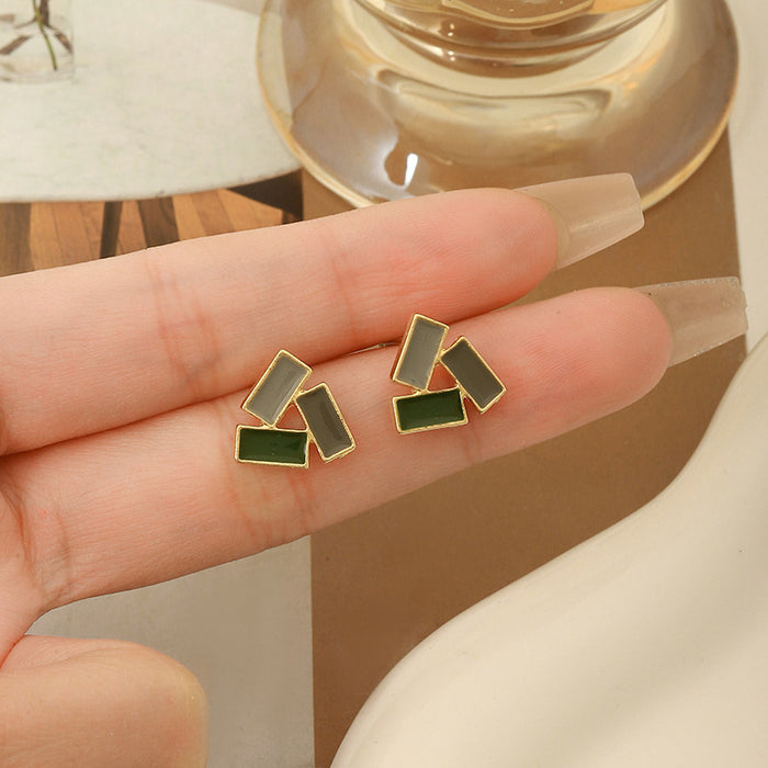 Wholesale New color blocking geometric triangle high-end temperament earrings