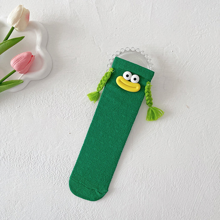 Wholesale Thin children' s socks mid-tube socks  cute long socks  funny braids pile socks