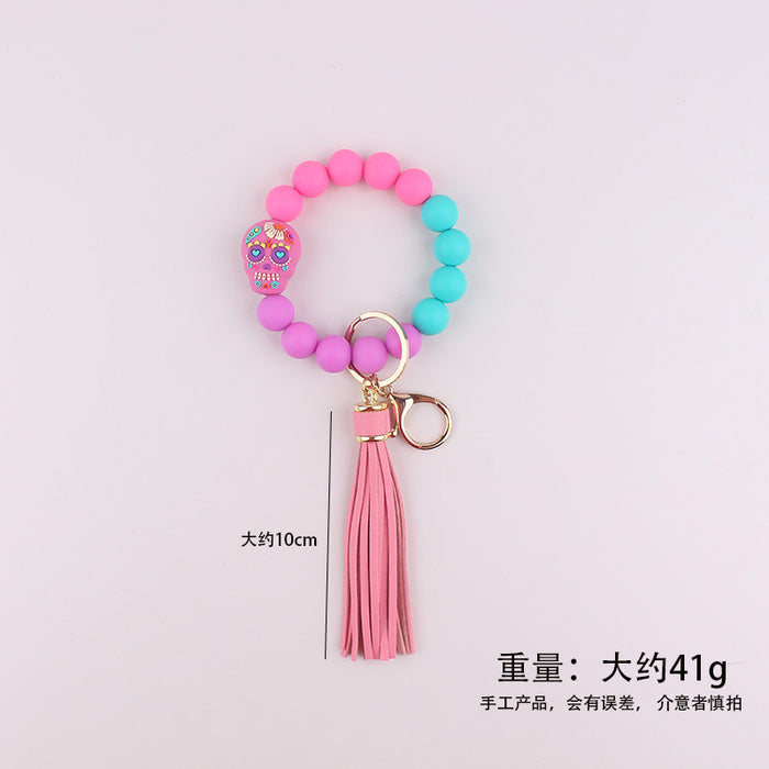 Wholesale  Food Grade Silicone Bunny Bracelet Wrist Keychain Tassel Bracelet