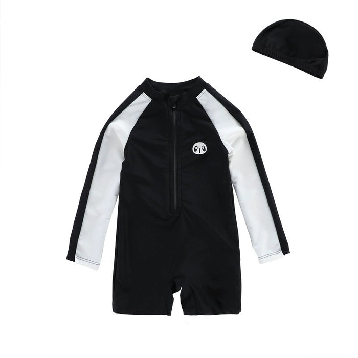 Wholesale Children's long sleeved sun protection quick drying one-piece hot spring swimsuit swimming