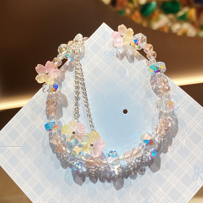 Wholesale Pink Flower Imitation Crystal Bracelet Stylish Gift Jewelry Accessory MOQ≥3