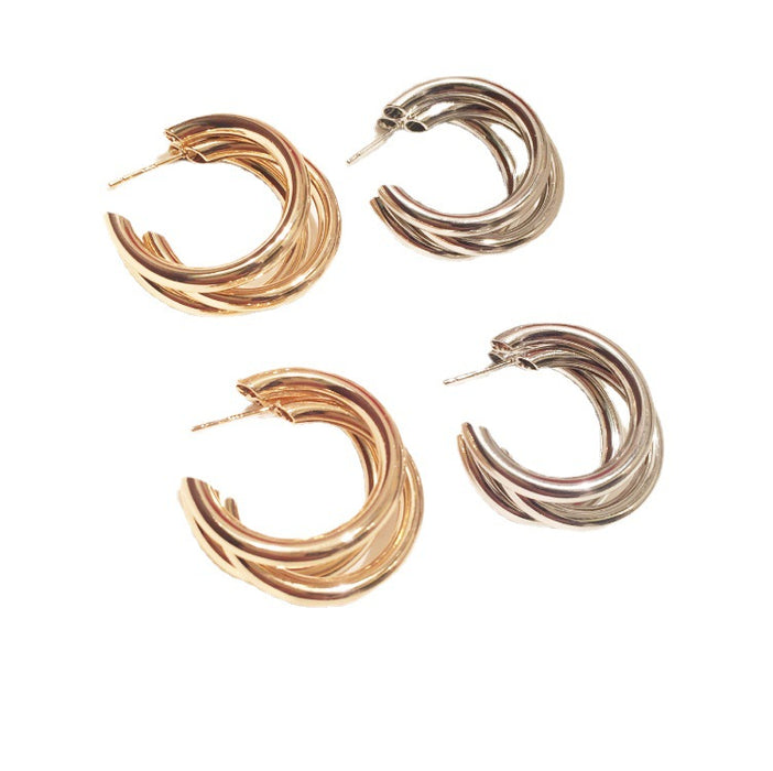 Wholesale Metal Exaggerated Earrings Women's  C- Shaped Multi-Layer
