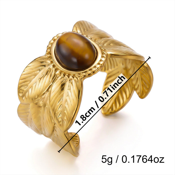 Wholesale Gold Plated Tiger Eye Stone Ring with Vintage Texture and Layered Beads