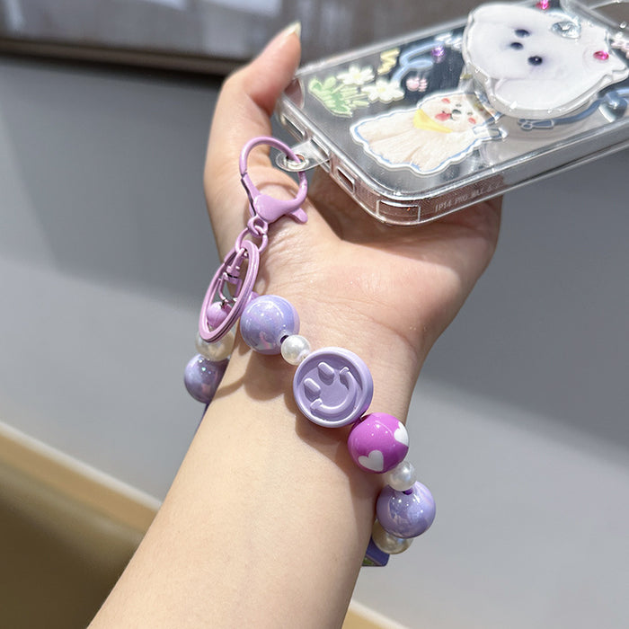 Wholesale New smiley face bead chain keychain DIY love cute backpack pendant car keychain