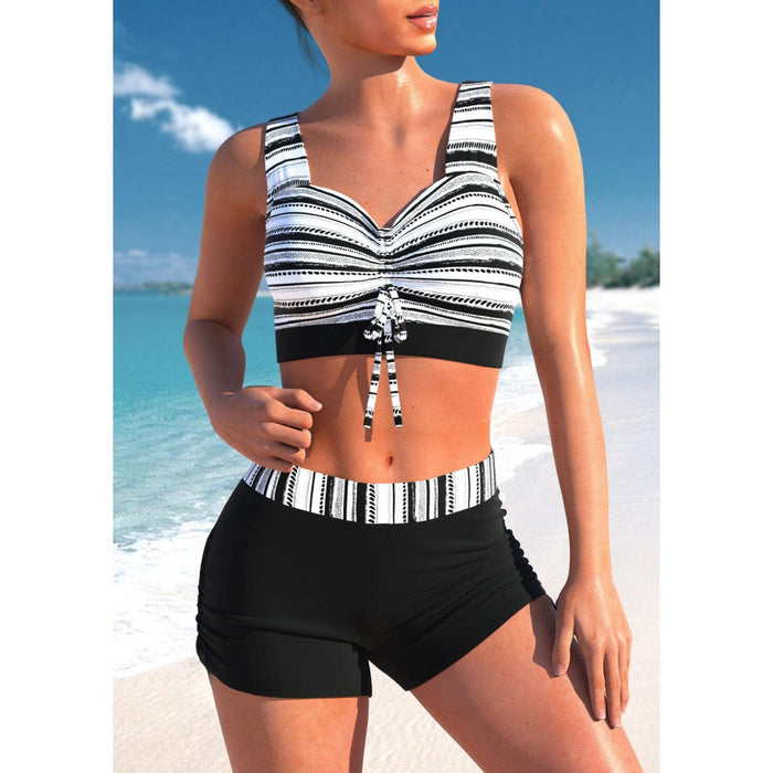 Wholesale Quick drying high waisted shorts gather sexy split bikini swimsuits in stock