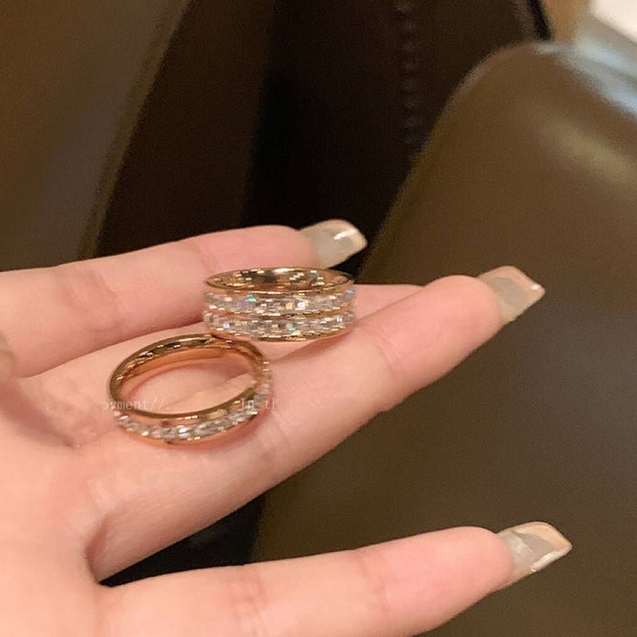 Wholesale Super Sparkling Starry Sky Titanium Steel Zircon Ring with Light Luxury and Niche Design