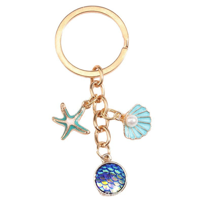 Wholesale Ocean shell keychain alloy oil drop pearl starfish pendant girls bag car ornaments small gift
