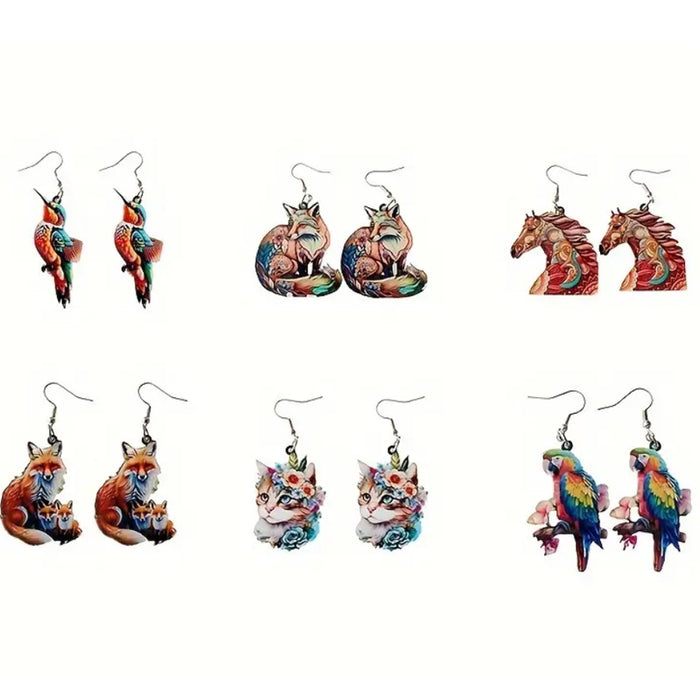 Wholesale Hummingbird Fox Horse Kite Parrot Acrylic Pendant Earrings JDC-ES-Yuhen001