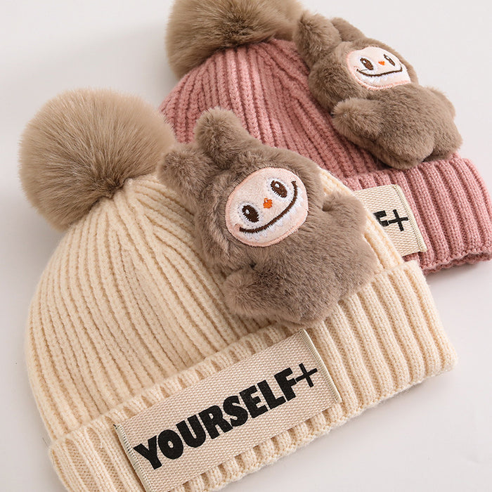 Wholesale Children' s hat winter knitted hat cartoon wool ball winter wool hat