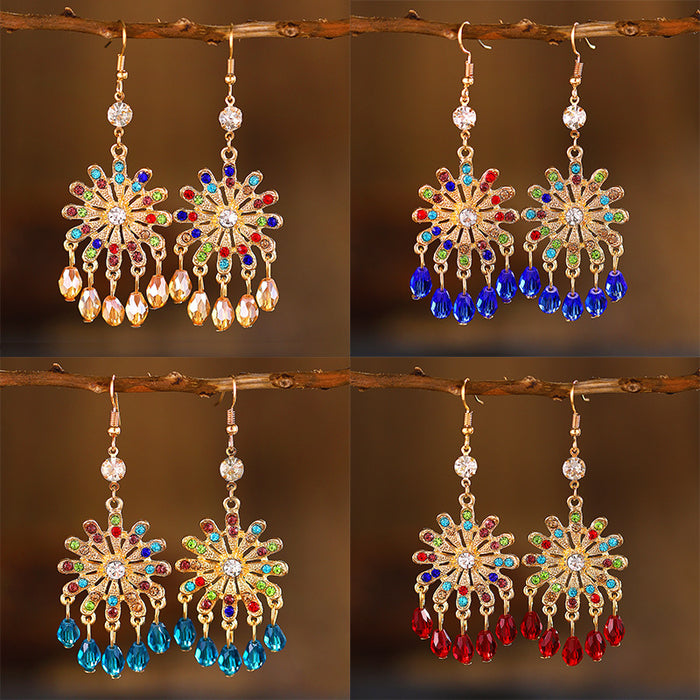 Wholesale Ethnic Style Diamond Flowers Alloy Earrings JDC-ES-QingWen007