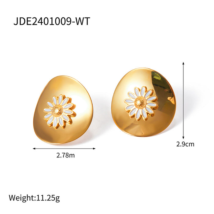 Wholesale Stainless Steel Disc White Oil Drop Small Daisy Earrings JDC-ES-JD344