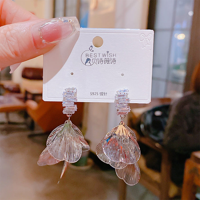 Wholesale Large Petal Zircon Earrings Women's Niche High-end Fashion Earrings