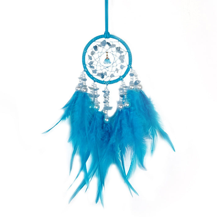 Wholesale Crystal Stone Dream Catcher Car Pendant Feather Wind Chime Rearview Mirror Decorative Accessory MOQ≥2