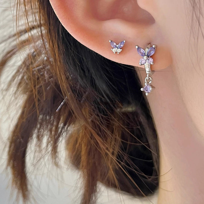 Wholesale Zircon Purple Butterfly Ear Buckle, Elegant Copper Earrings, Earrings, Niche, High End, Earbone Nails, Earrings, Accessories