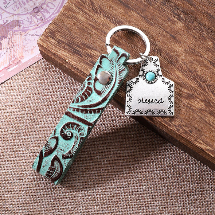 Wholesale Genuine Leather Retro Keychain with Handmade Textured Design