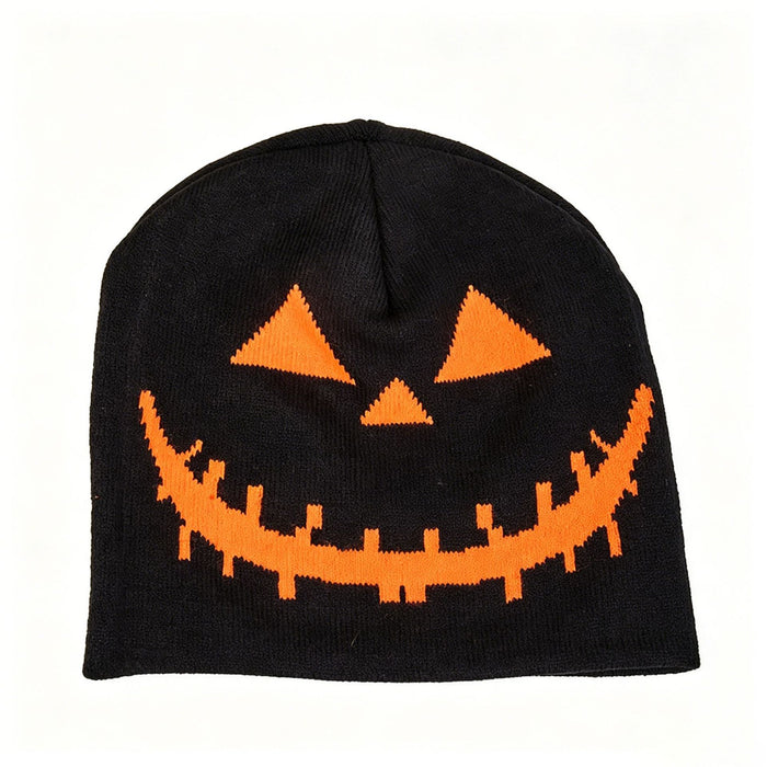 Wholesale Jacquard Knitted Beanie  Pumpkin Contrast Color Party Hat MOQ: 2
