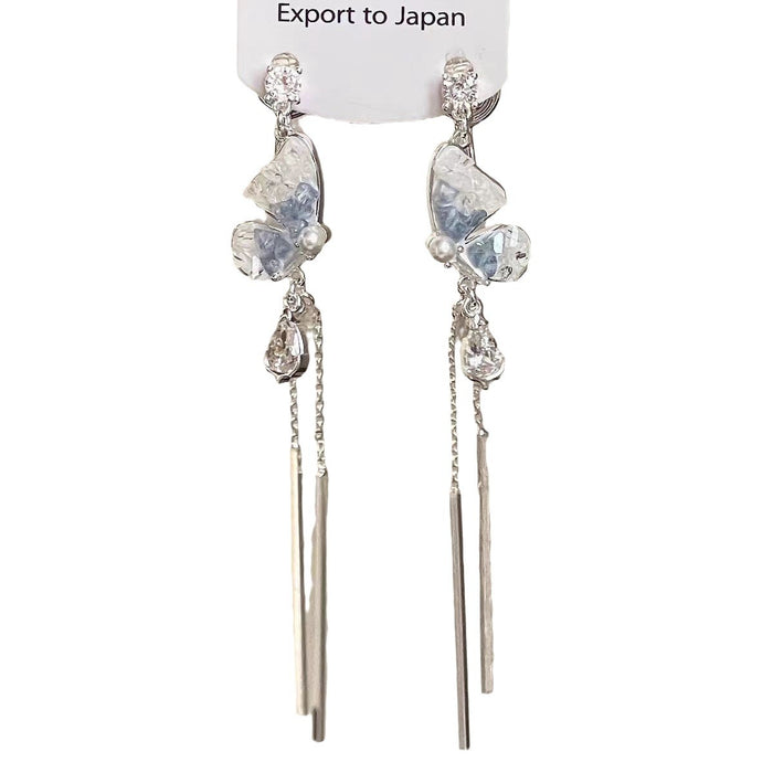 Wholesale Crystal tassel earrings, butterfly disc, pearl temperament earrings, personalized, fashionable, high-end earrings