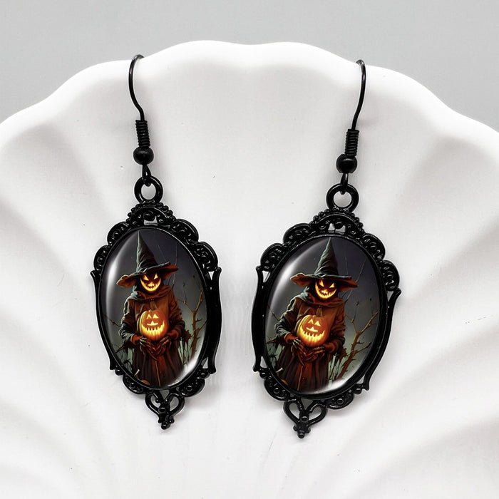 Wholesale  Black Crow Skull Oval Lace Earrings Witch Earrings Pumpkin Black Cat Moon Earrings