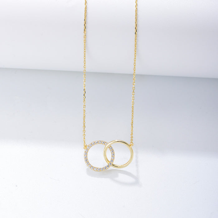 Wholesale Silver Diamond Double Circle Double Ring Necklace Chain