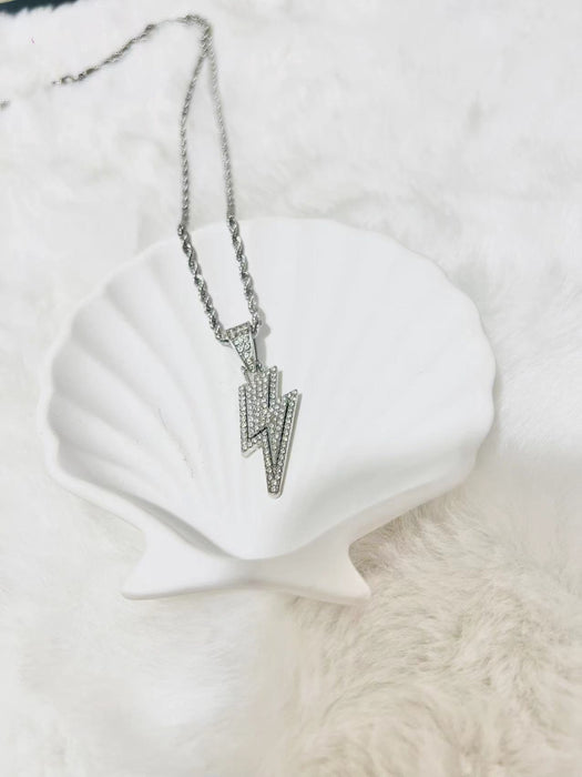 Wholesale New Full Diamond Lightning Pendant Personalized Trendy Jewelry Titanium Steel Necklace Accessories