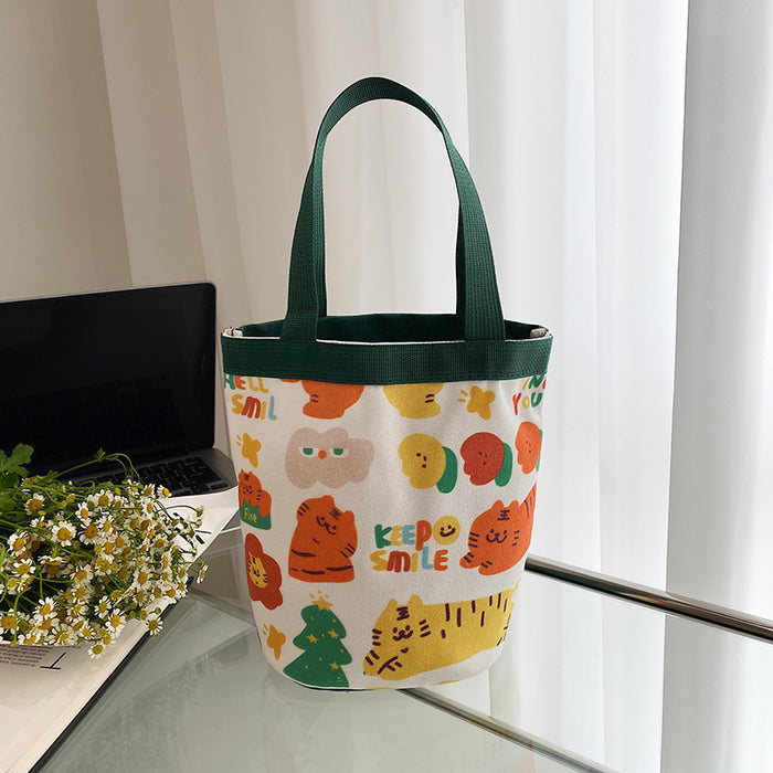 Wholesale Cute cartoon printed bucket bag, hand-held canvas bag