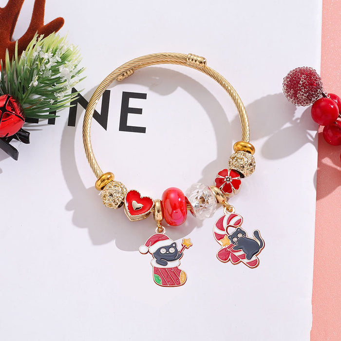 Wholesale Christmas Black Cat Pendant Stainless Steel Bracelet Women Fashion Accessory MOQ≥2