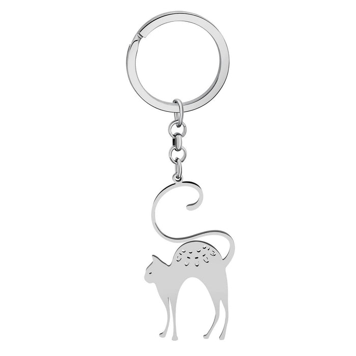 Wholesale Keychain Image Stainless Steel Hollow Cat Pendant Keychain