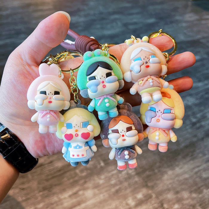 Wholesale Cartoon Flocking Crying Baby Keychain Cute Silicone Doll Doll Car Keychain Gift Bag Pendant