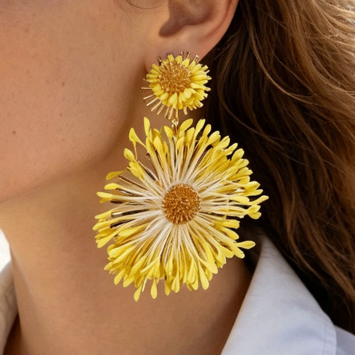 Wholesale Raffia Flower Earrings Summer Beach Style Fashion Accessory MOQ≥2