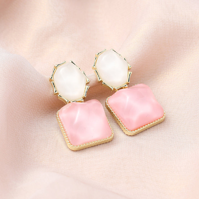 Wholesale Color blocking water ripple retro geometric square unique light luxury design earrings